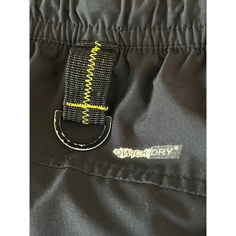 Unipro Mens Quick Dry Athletic Shorts Black Neon Yellow Drawstring Size L